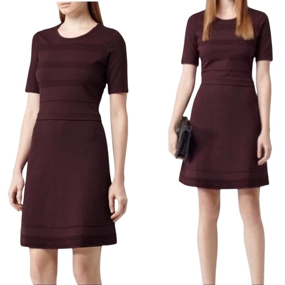 Reiss Anabel Knit Dress Fit & Flare A Line Textured Scoopneck Purple US Womens 4